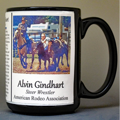 Alvin Gindhart, steer wrestler, biographical history mug. 