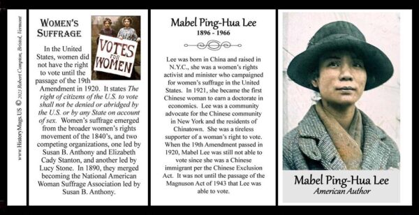 Mabel Ping-Hua Lee, women’s suffrage, biographical history mug tri-panel.