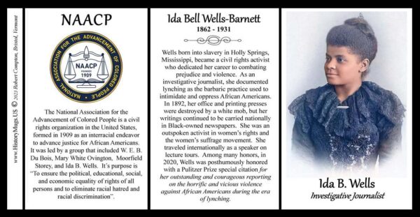 Ida B. Wells, Civil Rights Activist, biographical history mug tri-panel.