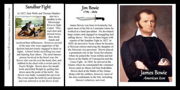 James “Jim” Bowie, Western Icon biographical history mug tri-panel.
