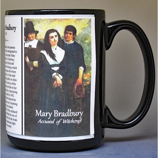 Mary Bradbury, accused of being a witch during Salem Witch Trials, biographical history mug.
