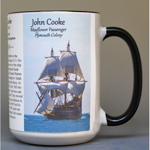 John Cooke, Mayflower passenger biographical history mug. 