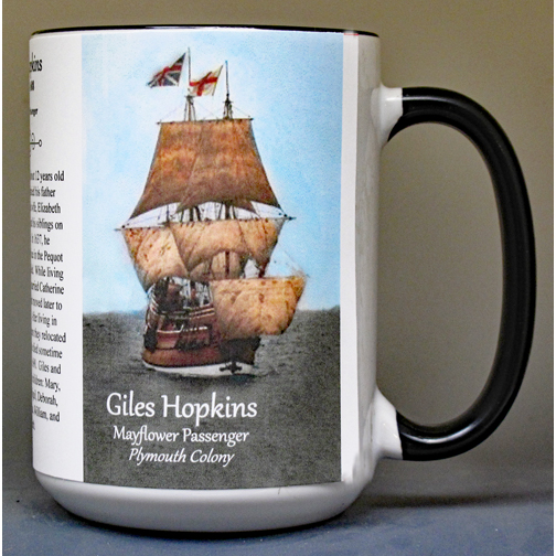 Giles Hopkins, Mayflower passenger biographical history mug.
