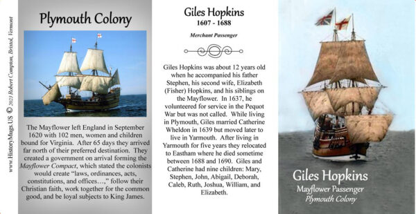 Giles Hopkins, Mayflower passenger biographical history mug tri-panel.