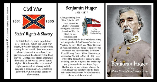 Benjamin Huger, Confederate Major General, Civil War biographical history mug tri-panel.