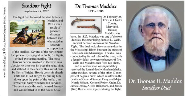 Thomas Maddox, The Sandbar Duel participant, biographical history mug tri-panel.