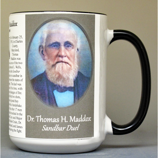 Thomas Maddox, Sandbar Duel biographical history mug. 