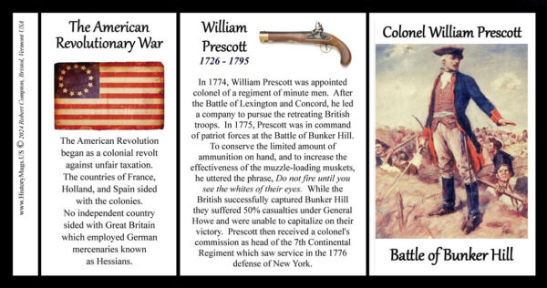 William Prescott, Revolutionary War colonel biographical history mug tri-panel.