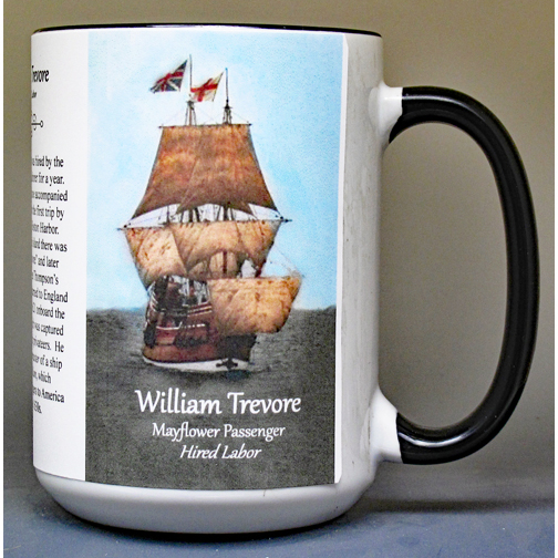 William Trevore, Mayflower passenger biographical history mug. 