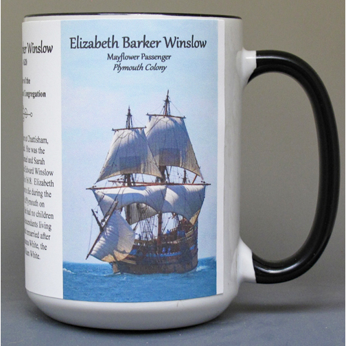 Elizabeth Barker Winslow, Mayflower passenger biographical history mug.