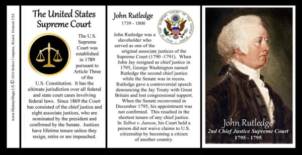 John Rutledge, Second Chief Justice of the US Supreme Court biographical history mug tri-panel.