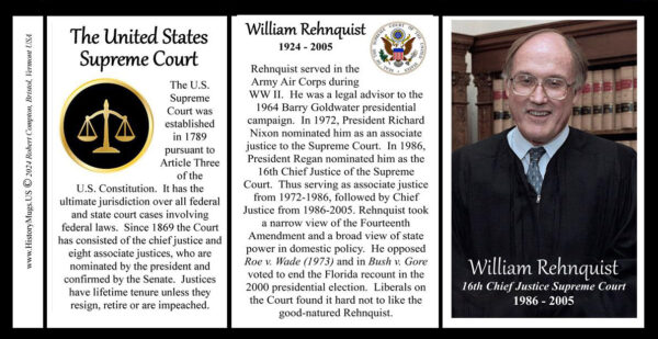 William Rehnquist, Chief Justice of the US Supreme Court biographical history mug tri-panel.