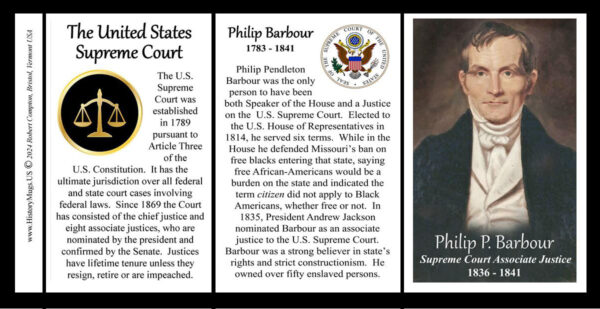 Philip P. Barbour, US Supreme Court Associate Justice biographical history mug tri-panel.
