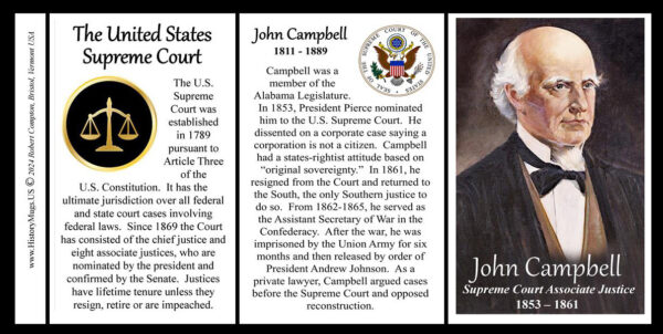 John A. Campbell, US Supreme Court Associate Justice biographical history mug tri-panel.