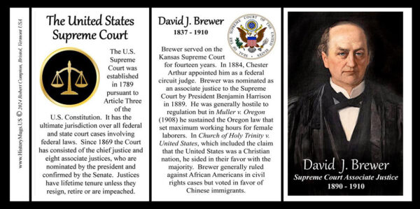 David Josiah Brewer, US Supreme Court Associate Justice biographical history mug tri-panel.