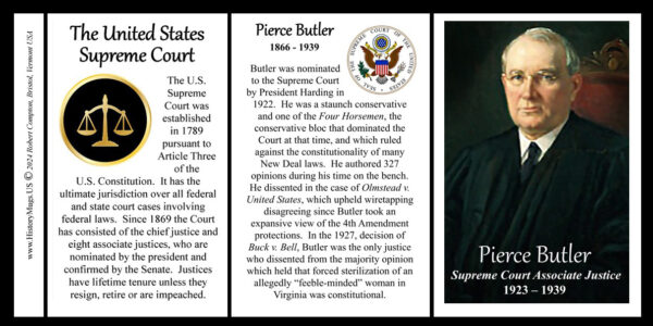Pierce Butler, US Supreme Court Associate Justice biographical history mug tri-panel.