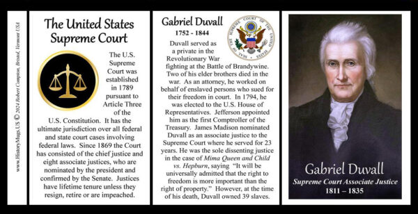 Gabriel Duvall, US Supreme Court Associate Justice biographical history mug tri-panel.