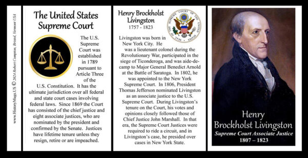 Henry Brockholst Livingston, US Supreme Court Associate Justice biographical history mug tri-panel.