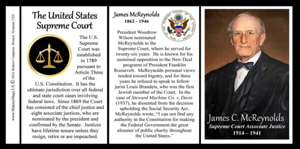 James Clark McReynolds, US Supreme Court Associate Justice biographical history mug tri-panel.