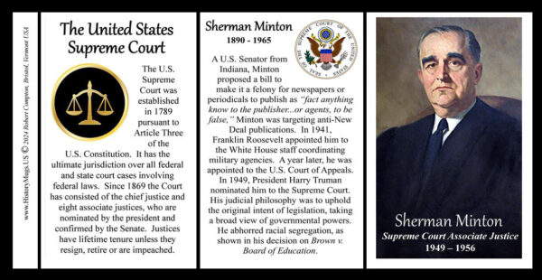 Sherman Minton, US Supreme Court Associate Justice biographical history mug tri-panel.