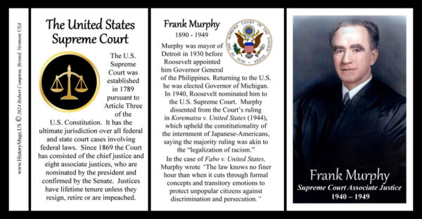 William Francis Murphy, US Supreme Court Associate Justice biographical history mug tri-panel.