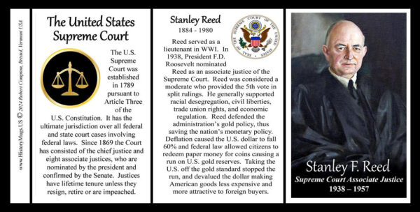 Stanley Forman Reed, US Supreme Court Associate Justice biographical history mug tri-panel.