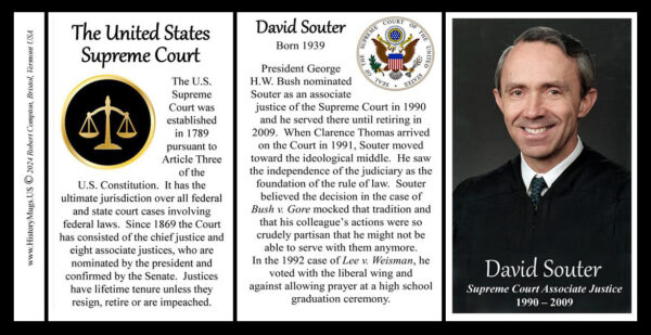 David Souter, US Supreme Court Associate Justice biographical history mug tri-panel.