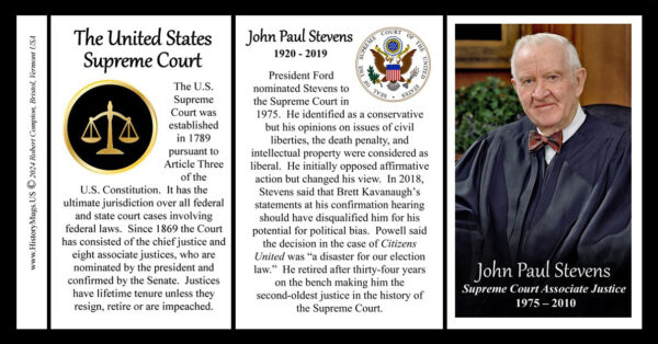 John Paul Stevens, US Supreme Court Associate Justice biographical history mug tri-panel.