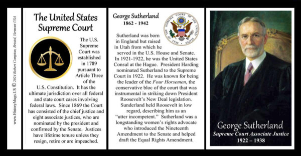 George Sutherland, US Supreme Court Associate Justice biographical history mug tri-panel.