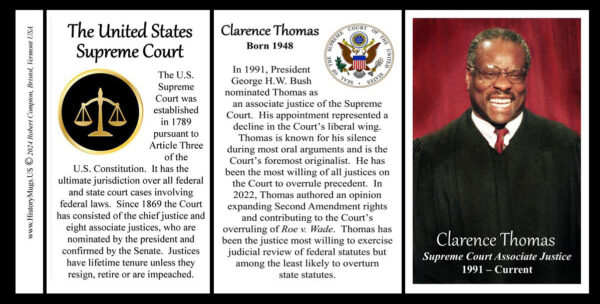 Clarence Thomas, US Supreme Court Associate Justice biographical history mug tri-panel.