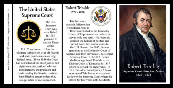 Robert Trimble, US Supreme Court Associate Justice biographical history mug tri-panel.