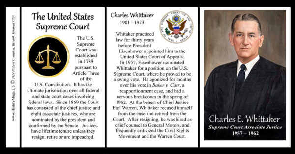 Charles Evans Whittaker, US Supreme Court Associate Justice biographical history mug tri-panel.