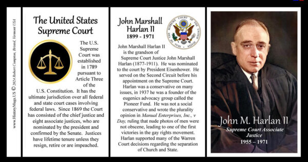 John Marshall Harlan II, Associate Justice, US Supreme Court biographical history mug tri-panel.