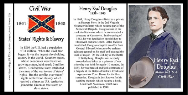 Henry Kyd Douglas, Confederate Army, US Civil War biographical history mug tri-panel.