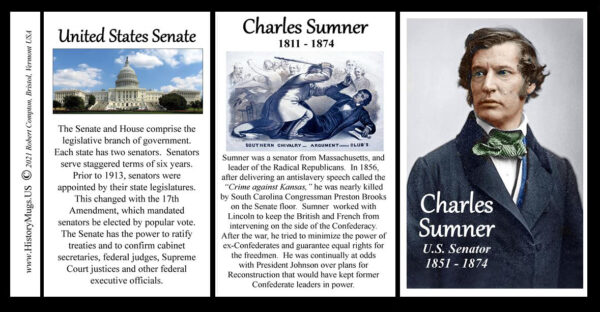 Charles Sumner, US Senator biographical history mug tri-panel.