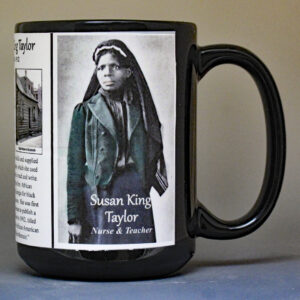 Susie King Taylor, Civil War educator and abolitionist biographical history mug.