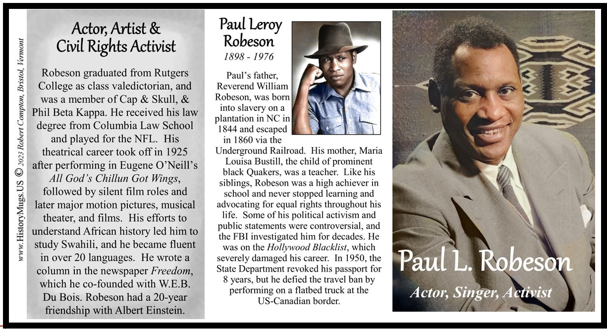 Paul Robeson biographical history mug tri-panel. Paul Robeson biographical history mug tri-panel.